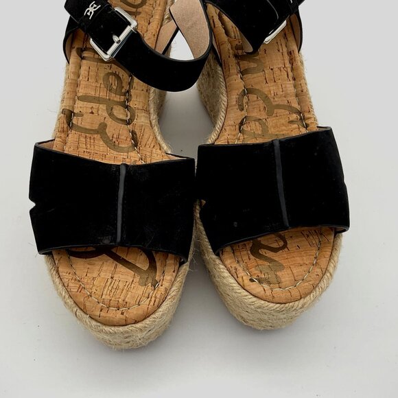 Sam Edelman Maura Espadrille Black Wedge Sandals Jute Trim Suede Upper 8M - Picture 6 of 10